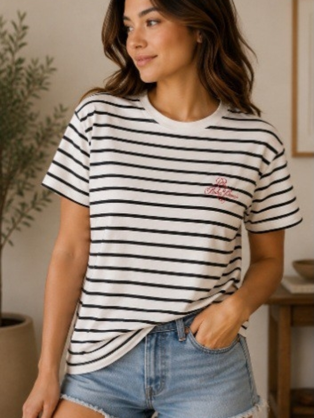 H&M White Black Striped Short Sleeve Tee